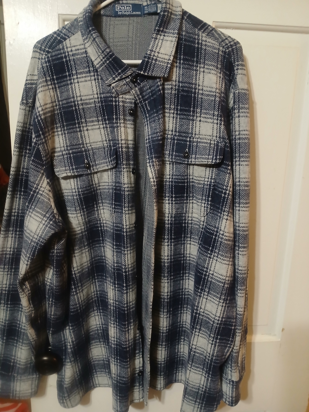 Polo by Ralph Lauren Brushed Flannel Navy and Cream Plaid Button-Up Shirt